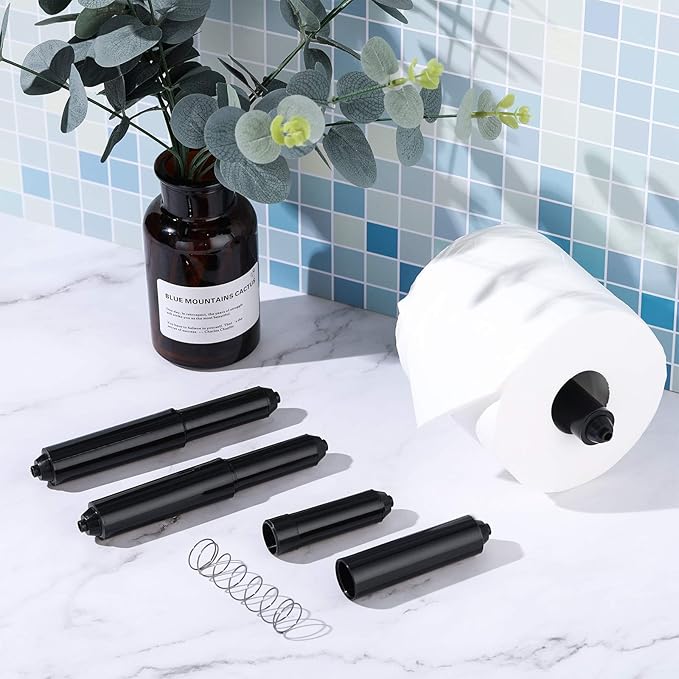 Shappy 2 Pcs Universal Toilet Paper Holder Replacement Rod Spring Loaded Plastic Retractable Paper Replacement Rod Toilet Tissue Roll Holder Insert for Bathroom Home Fixture Accessories (Black)