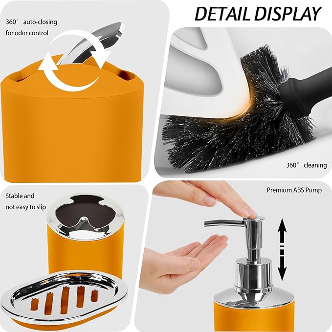 Lnond Orange Bathroom Set, 23-Piece Orange Abstract Bathroom Decor Set with with Shower Curtain and Rugs, Trash Can, Toilet Brush Holder Set & Soap Dispenser