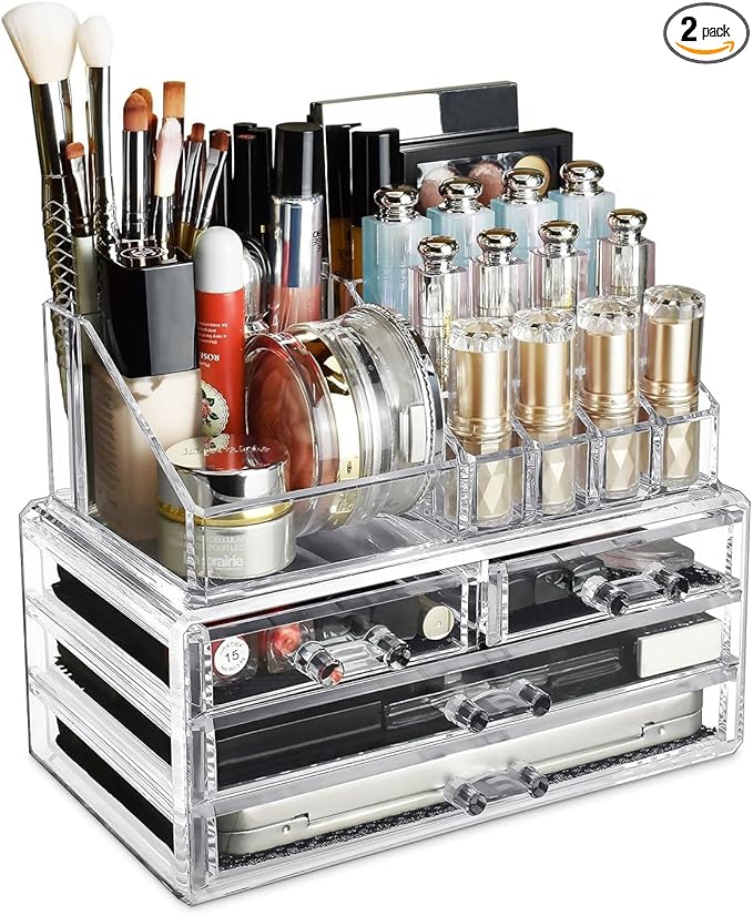 Acrylic Jewelry & Cosmetic Storage Display Boxes, 2 Pieces Set