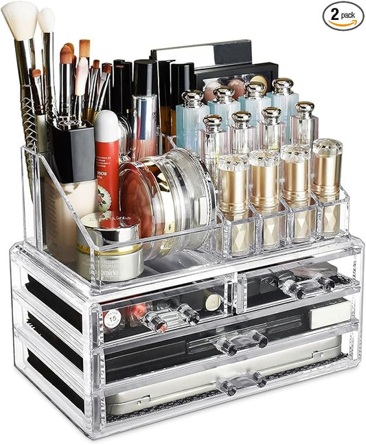 Acrylic Jewelry & Cosmetic Storage Display Boxes, 2 Pieces Set