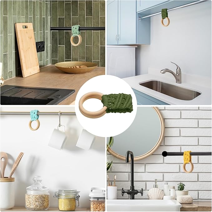 uxcell 2Pcs Kitchen Dish Towel Holder, 11"x3" Crochet Towel Ring with Hanging Loop for Cabinet House Oven Stove Door, Army Green