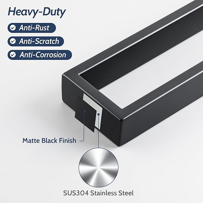 Sayayo Matte Black Towel Bar for Bathroom, 31.5 Inch Hand Towel Holder Wall Mount Square Towel Ring SUS304 Stainless Steel Towel Rack