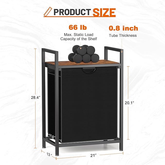 Sonharlar Laundry Sorter with Removable Bag, 16 Gallons Laundry Hamper with Adjustable Feet, Laundry Basket for Laundry Room, Bathroom and Bedroom(Black and Rustic Brown)