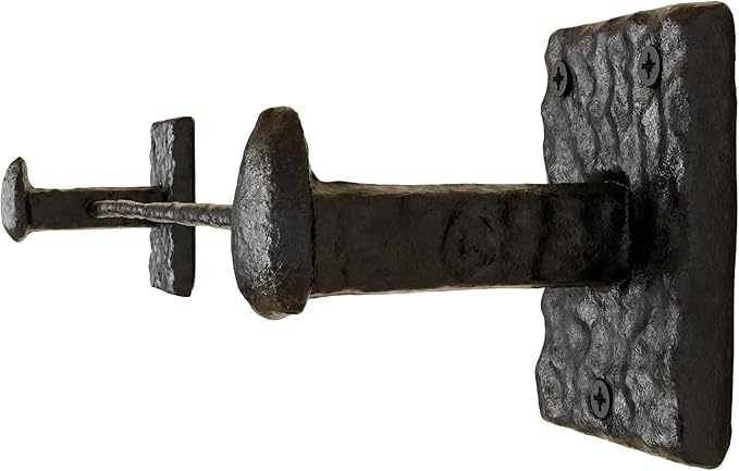 Rustic State Motris Cast Iron Towel Bar with Hammered Effect Texture for Bathroom and Kitchen - Railroad Spike Industrial Design Hand Towel Rail Holder Hanger Rack - Black