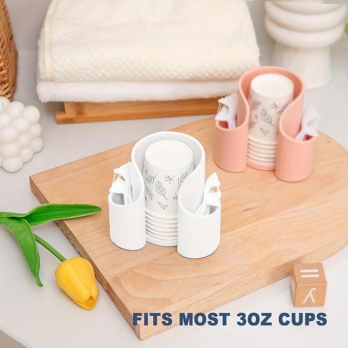Makeup Cotton Pad & Swab Organizer ?€? Disposable Cup Storage Box ?€? Compact Beauty Supplies Holder for Vanity, Bathroom or Dresser (Pink)
