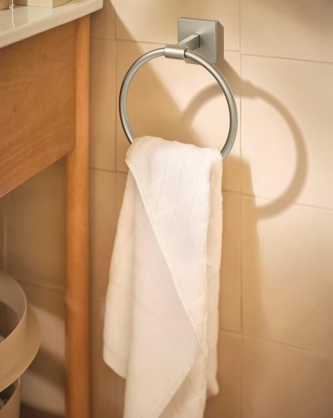 Moen Triva Brushed Nickel Contemporary Wall Mount Bathroom Hand Towel Ring, BP1885BN