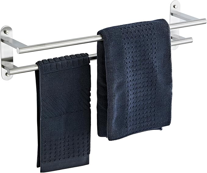 Towel Rack for Bathroom, Double Towel Bar 24 Inch Wall Mounted, Brushed Nickel Stainless Steel Bathroom Towel Holder(Total Length 26-Inch)