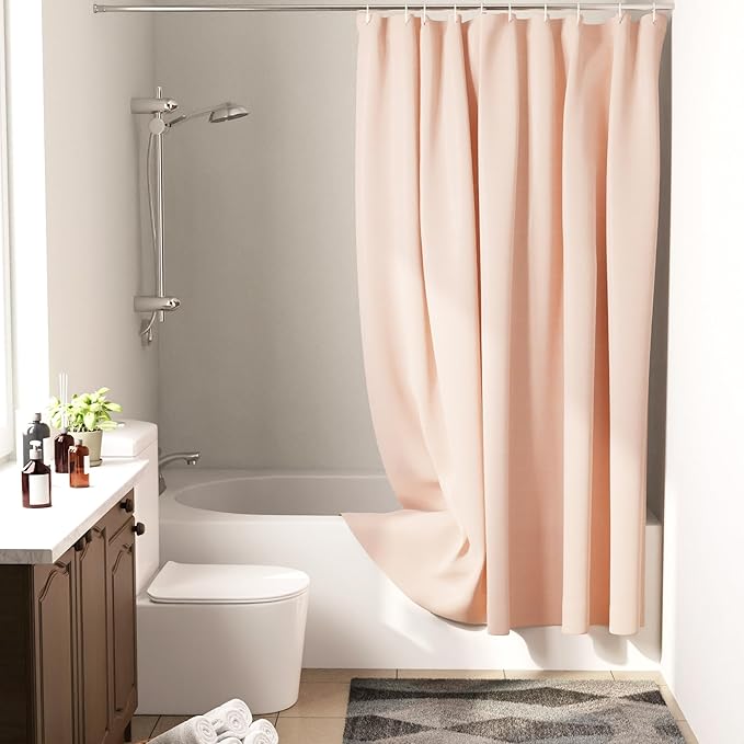 Encasa XO Luxury Jacquard Shower Curtain ZZ Peach 72x84 in | Rustproof, Wrinkle-Free, Water-Repellent & Machine Washable | Elegant Heavy Fabric for Bathroom Decor & Bathtub Use