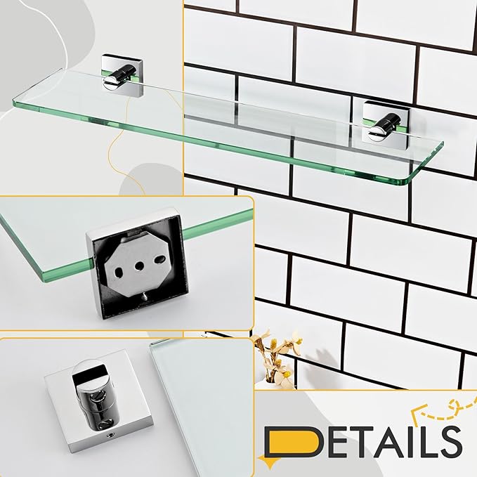 KOKOSIRI Bathroom Shelves Wall Mount 20-Inch Floating Glass Shelf Kitchen Hanging Rack Shower Storage, 2 Pack Polished Stainless Steel B1107CH-L20-P2