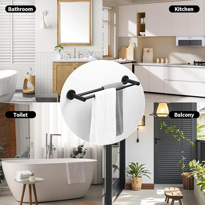 RUMOSE Bath Towel Bar 15 to 27 Inch Black Retractable Double Tower Holder Hanger Expandable Bathroom Bathroom Accessories Tower Racks
