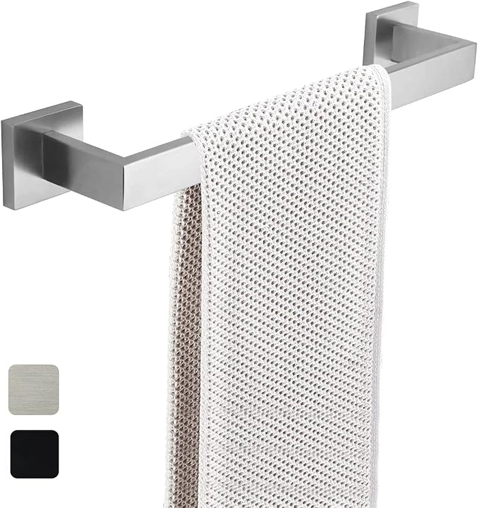 16 Inch Towel Bar for Bathrooms 12/16/20/24/28/32/36 Inch Stainless Steel 304 Brushed Nickel Towel Holder Modern Square Towel Rod Rustproof Wall Mount (1, Brushed Nickel, 16 Inch)