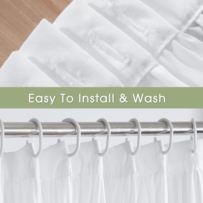 Victorian Ruffle Shower Curtain 60" x 72" White, Ruched Microfiber Vintage Handcrafted Bow Tie, Stall Size Bath Curtain with 10 Buttonholes, Machine Washable and Dry Quickly (LQ-10)