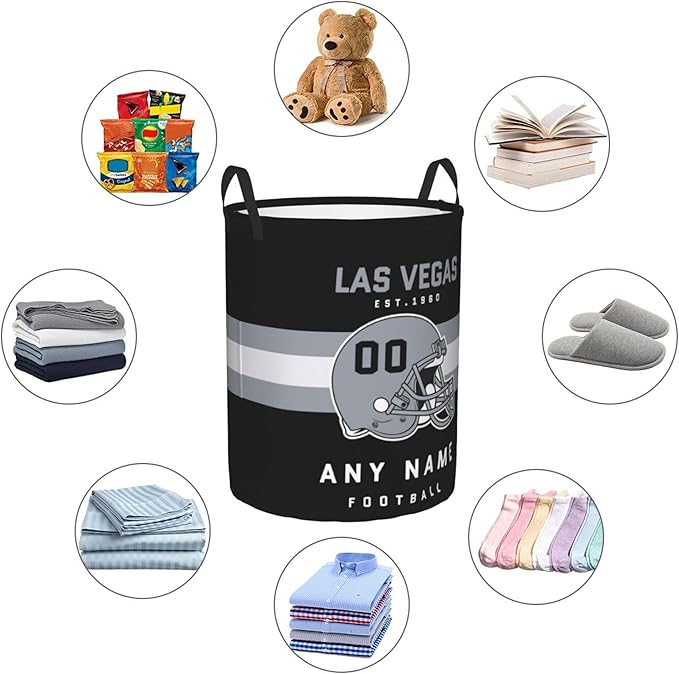 Custom Las Vegas Laundry Hamper - Personalized Football Style Laundry Basket - Customized Name And Number - Dirty Clothes Hamper Waterproof Large Capacity Hamper for Bedroom Bathroom Living Room