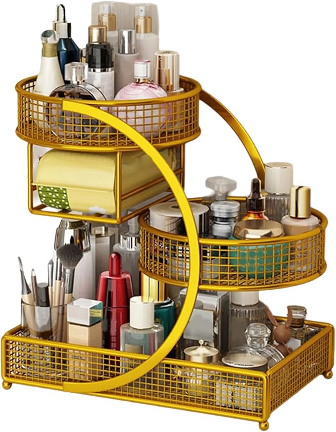 Multiple Tiers Metal Cosmetic Organizers Modern Storage Rack For Skincare Lipsticks Bathroom Countertop Without Tool