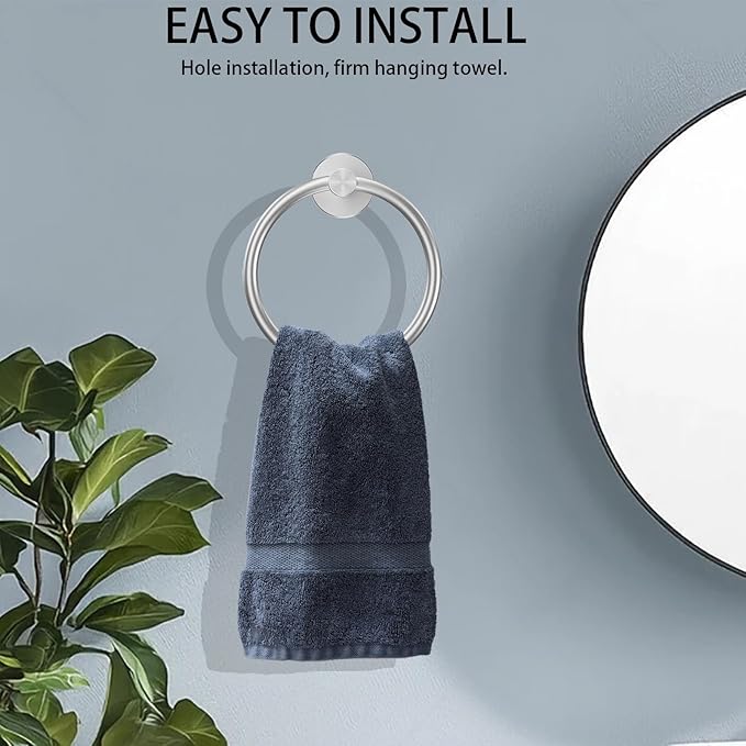 Towel Ring and Toilet Paper Holder Set, Stainless Steel Bath Towel Hanger and Tissue Roll Holders, Bathroom Hardware Accessories Wall Mounted 2 Pieces (Brushed Nickel)