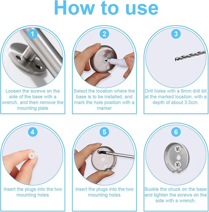 30pcs Towel Bar Rod Replacement Parts Set, Stainless Steel Bathroom Mounting Holder Bracket Towel Bar Mounting Hardware Kit with Round and Square Base Screws Wrench