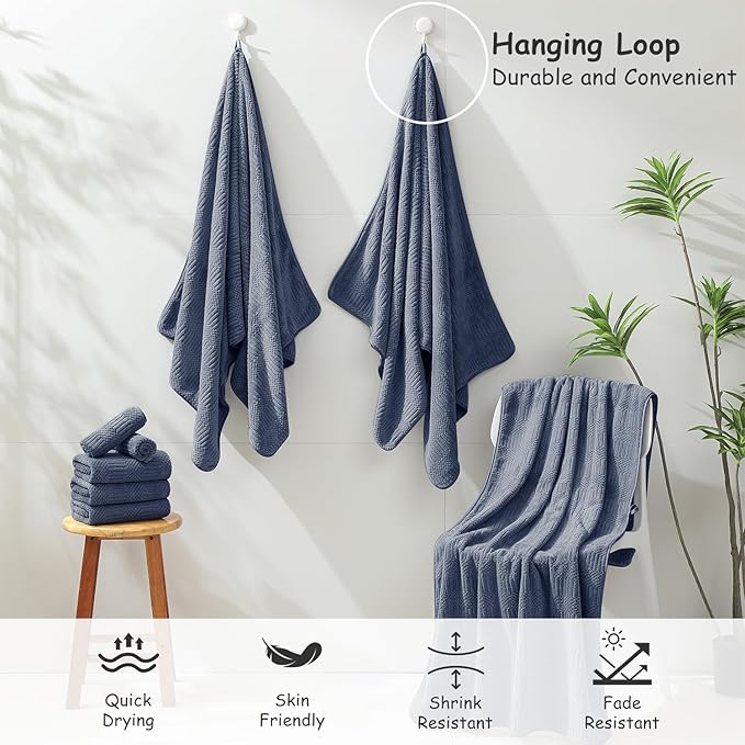 18 Pcs Purple Blue Family Towels Set-6 Bath Sheets,6 Hand Towels,6 Washcloths Soft Polyester Towels Absorbent Shower Towel Quick Dry Beach Chair Towel Lint Less Towels Set for Bathroom Spa Gym Hotel