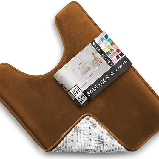 Clara Clark Bathroom Rugs, Velvet Memory Foam Bath Mat, Non-Slip, Machine Washable Bath Rugs - Dries Quickly, Ultra Soft Plush Bath Mats for Bathroom, 20 x 24, Chocolate Brown