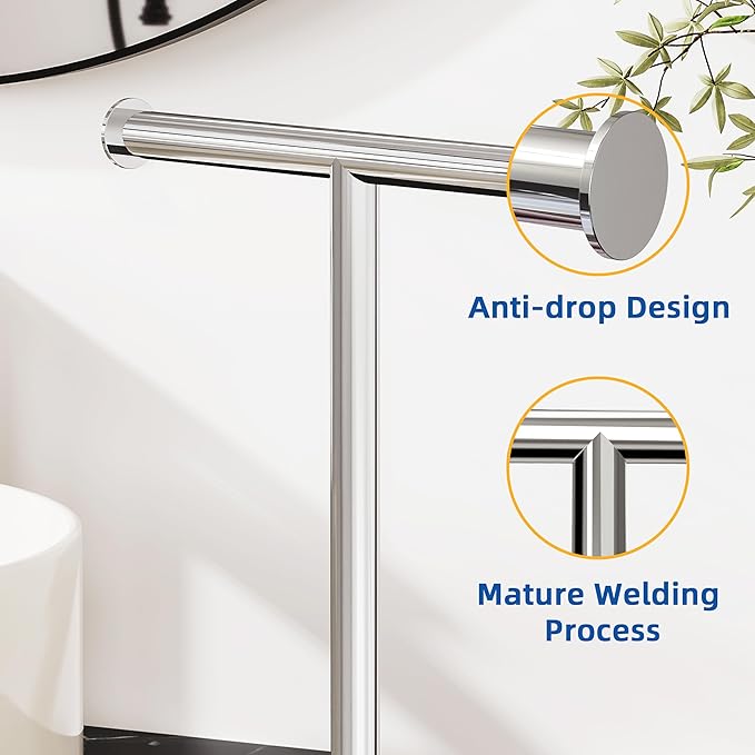RUACQ T-Shape Hand Towel Holder Stand, 12inch Weighted Base Towel Rack, Countertop Towel Holder for Bathroom, 304 Stainless Steel, Heavy Duty (Chrome)