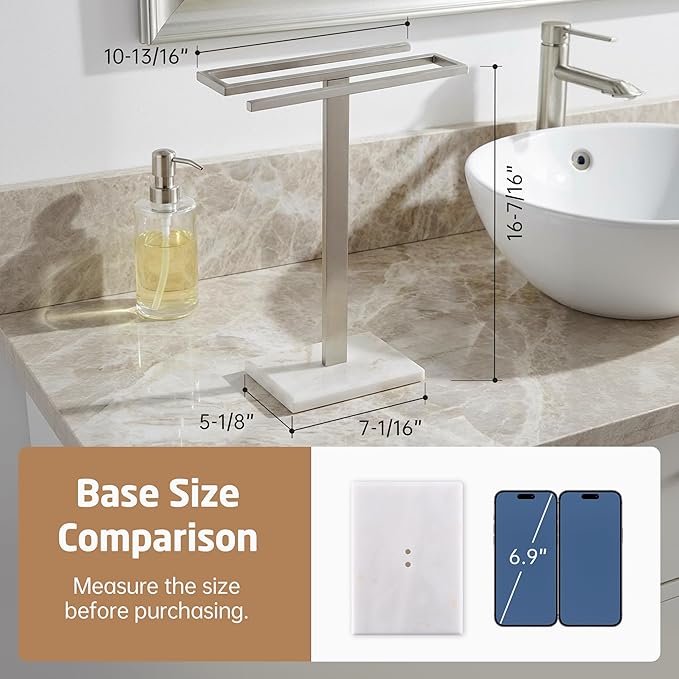 KES Hand Towel Holder for Bathroom, Countertop Towel Stand with Weighted Marble Base, S-Shape Hand Towel Rack Stand Freestanding Counter Top 18/8 Stainless Steel Brushed Finish, BTH223-2