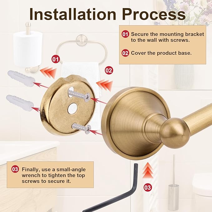 2pcs Antique Brass Toilet Paper Holder, Retro Brass Hand Towel Ring Tissue Roll Paper Hanger Wall Mounted Bathroom Accessories for Home Hostel