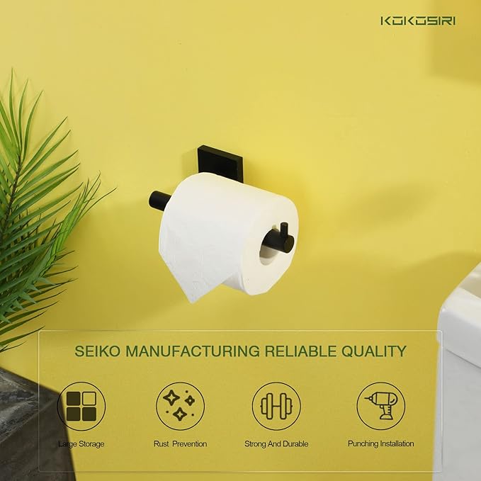KOKOSIRI 20-Inch Bathroom Shelves Glass Floating Shelf Toilet Roll Holder Toilet Paper Holder Stainless Steel Matte Black B1105BK-L20+B2005BK