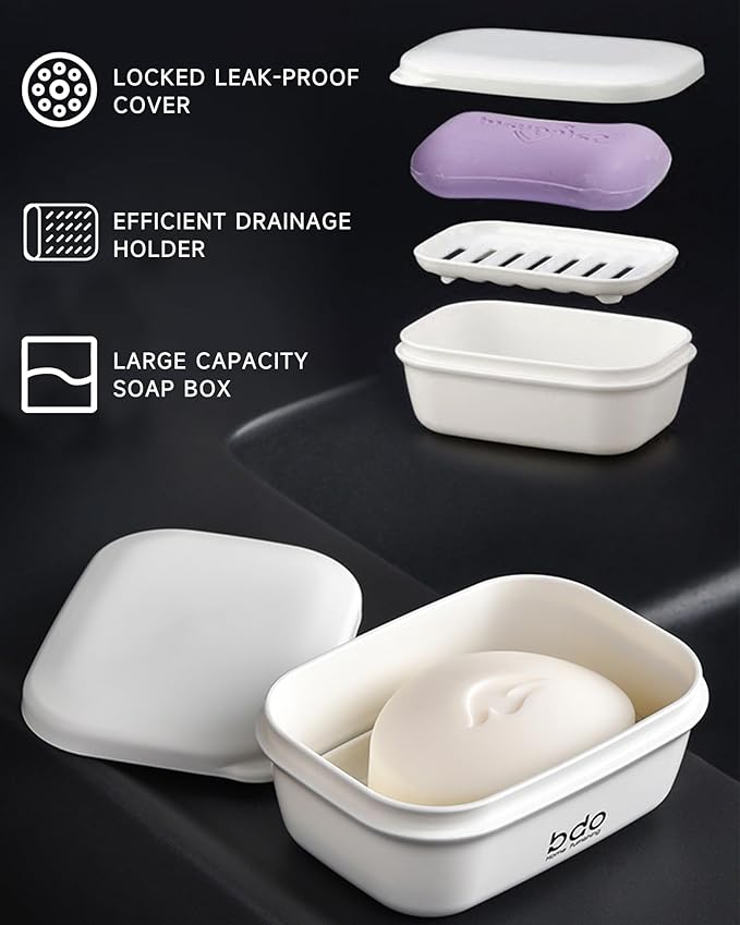 PEISAINOX Travel Soap Case, Leakproof Soap Container with Lid, Portable Bar Soap Holder for Traveling, Soap Dishe for Bathroom, Shower, Gym, School, Camping, Vacation, Outdoor (Pink)