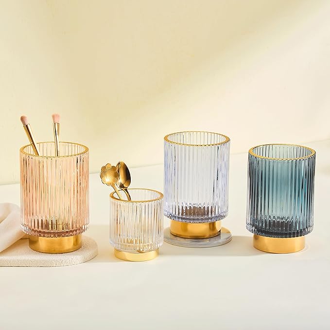 Makeup Brush Holder Organizer,Toothbrush Holders,Desk Pen Pencil Holder,Multifunctional Vintage Glass Brush Cup(A3-21-US)