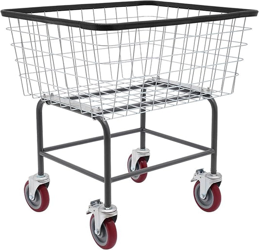 4.5 Bushel Steel Wire Laundry Cart, Commercial Wire Laundry Basket with Wheels, Heavy Duty Large Steel Basket for Laundry Clothes Storage, 20 * 15.7 * 26in