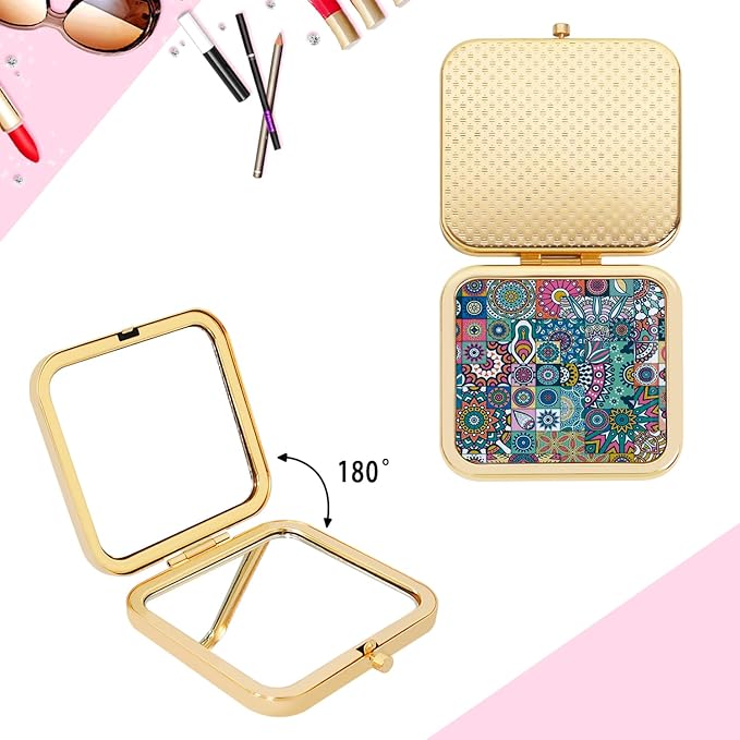 Compact Mirror, Travel Makeup Mirror with Magnifying, Double Sided Portable Hand Mirror for Handbag and Pocket Golden