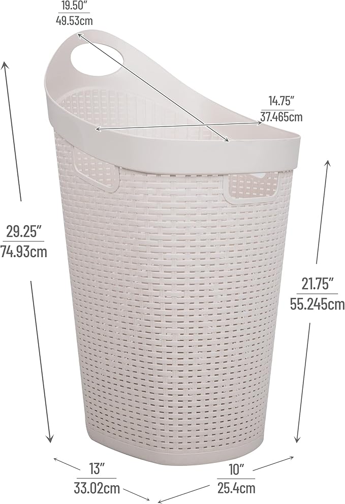Mind Reader 60L Rolling Laundry Hamper, Clothes Basket, Wheels, Wicker Style, Plastic, 19.5"L x 14.75"W x 29.25"H, Ivory
