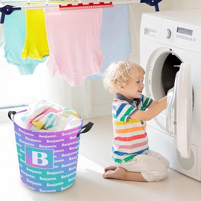 ZOE DAVISON Custom Initial Name Laundry Baskets,Personalized Name Gifts,Colorful Laundry Hamper for Kids Baby Adults,Collapsible Clothes Storage Organizer,16.5 x 13.8in