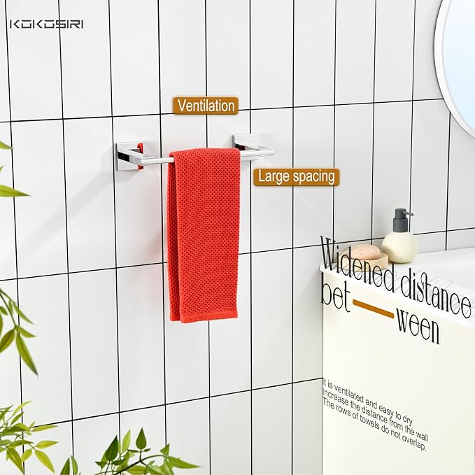 KOKOSIRI 16 Inch Bath Towel Bars Bathroom Towel Holder Towel Rail Kitchen Towel Hanger Necklace Holder Bathroom Accessories Stainless Steel Wall Mounted Polished Chrome B4006CH-L16