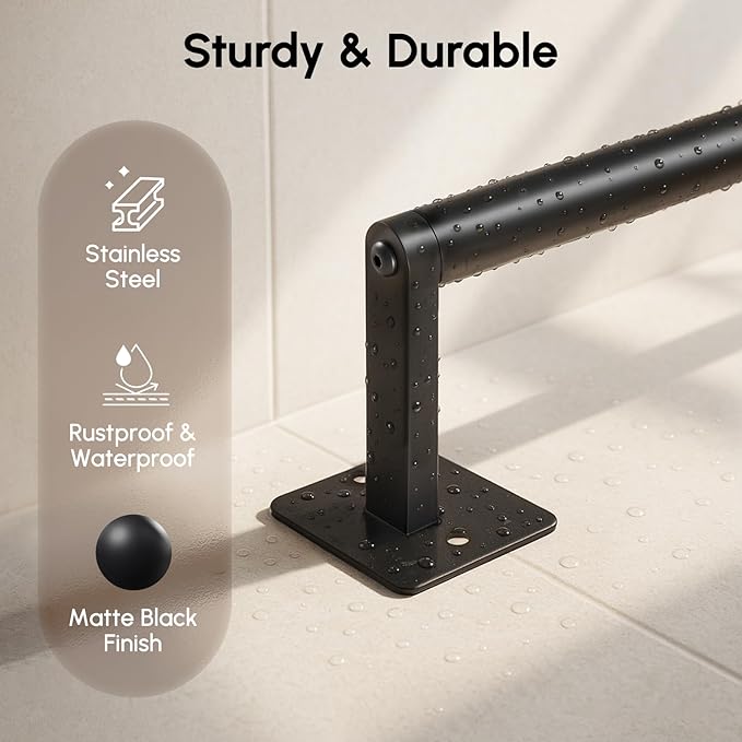 USHOWER Matte Black Towel Bar, 24 Inch Towel Racks for Bathroom Wall Mounted, Heavy Duty Stainless Steel Towel Holder, Easy Installation (Total Length 26 Inch) (Pack of 2)