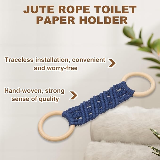uxcell 2Pcs Kitchen Dish Towel Holder, 11"x3" Crochet Towel Ring with Hanging Loop for Cabinet House Oven Stove Door, Dark Blue