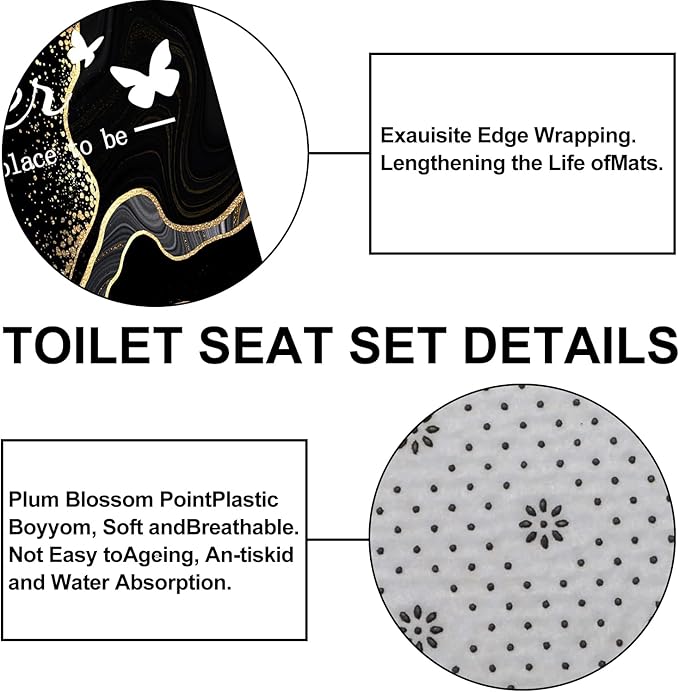 juwute 4Pcs Family Marble Shower Curtain Sets with Rugs,Black Home Inspirational Bathroom Decor Set, Bathroom Sets with Shower Curtain and Rugs, Waterproof Bathroom Shower Curtains, with 12 Hooks