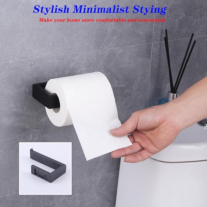 GERZWY Bathroom Accessory 2-Piece Set SUS 304 Stainless Steel Toilet Paper Holder Towel Ring Wall Mount, Matte Black HG1708-2BK
