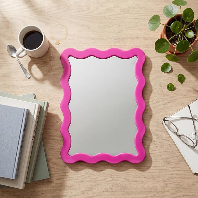Leinuosen 1 Pcs Scalloped Magnetic Locker Mirror Small Real Glass Makeup Mirror with Magnetic Backing Cute Locker Decorations for Office Cabinet Lockers Accessories (5 x 7 Inch,Rose Red)
