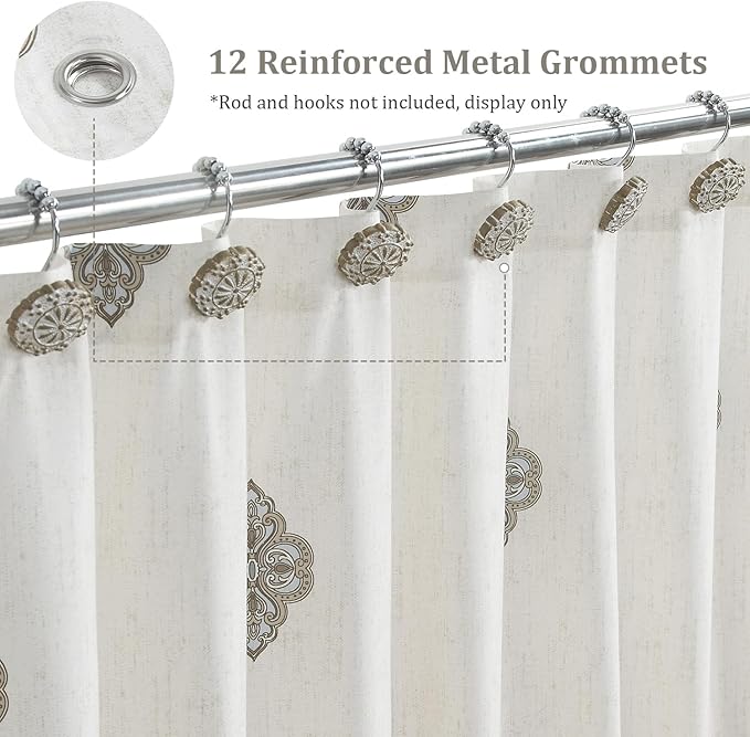 Beige Fabric Shower Curtain, Waterproof for Bathroom with Tan Printed Ombre Boho Paisley Damask Pattern, 72" W x 72" H