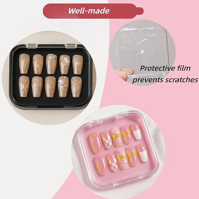 Press On Nail Storage Box Set - 9 Packaging Boxes (Pink, Black, Clear) with 52 Double-Sided Adhesive Tapes for Nail Business Display & Salon Organizer (3 Colors Mix)