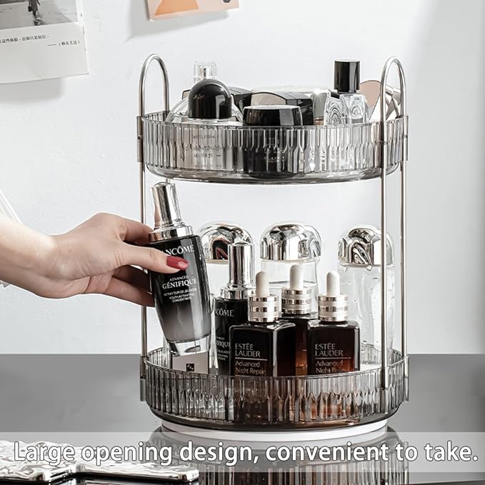 Modern Style Cosmetics Transparent Rotating Storage Rack Turntable Multifunctional Large Capacity Double - Layer Skin Care Products Dressing Table Storage Box Dust - Proof Space - Saving