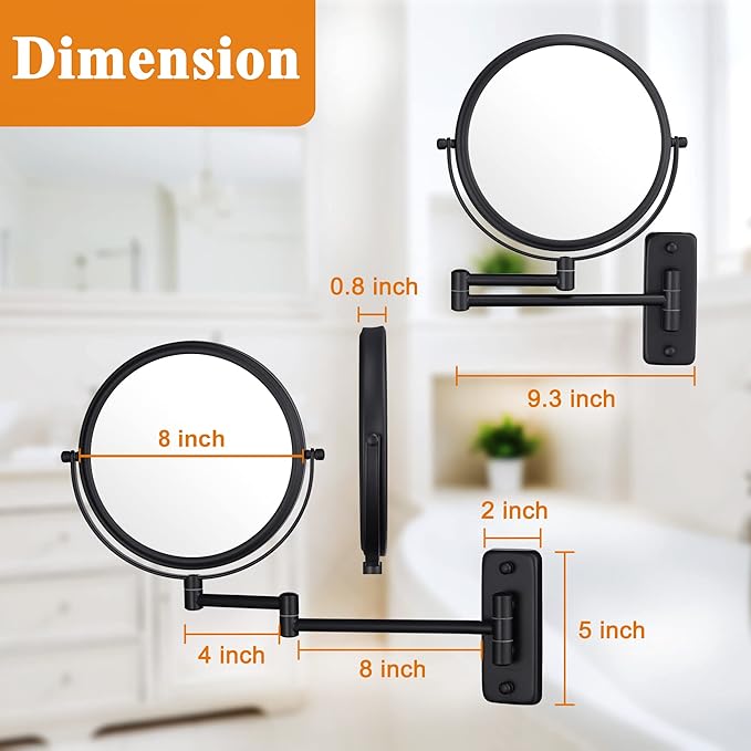 DECLUTTR Wall Mounted Makeup Mirror, 1X/5X Magnifying Mirror Double Sided, 8 Inch Swivel Make Up Mirror for Bathroom, Black