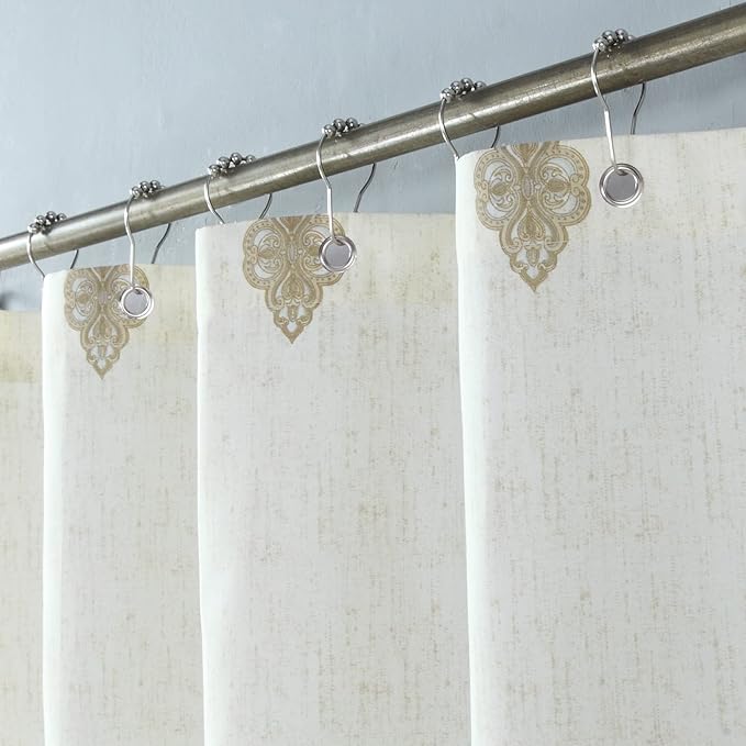 Hudson Tan Farmhouse Waterproof Fabric Printed Polyester Beige Shower Curtain for Bathroom,72" W x 78" H
