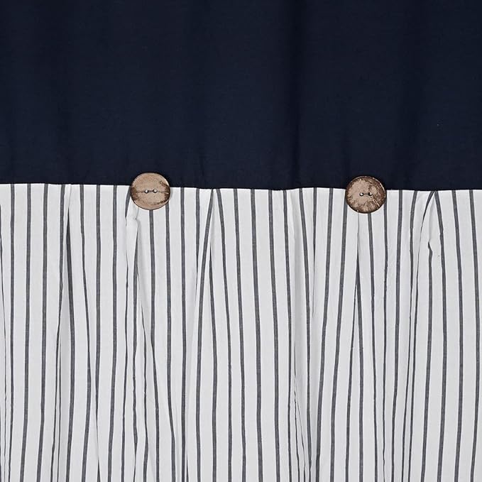 DOSLY Ides Farmhouse Navy Blue Shower Curtain for Bathroom, Beige and Navy Stripe, Button Curtain, Cotton Blend Woven Fabric, Rustic Charm Country Chic Style, 72x78 in