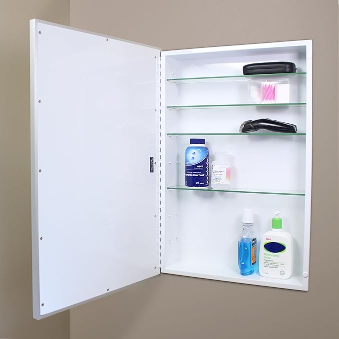 Fox Hollow Furnishings 20x30 Parker Metro Metal Framed Rectangle Recessed Bathroom Medicine Cabinet, Floating Mirror, 18x28 in-Wall Opening, Adjustable Glass Shelves, Magnet Close, Brushed Nickel