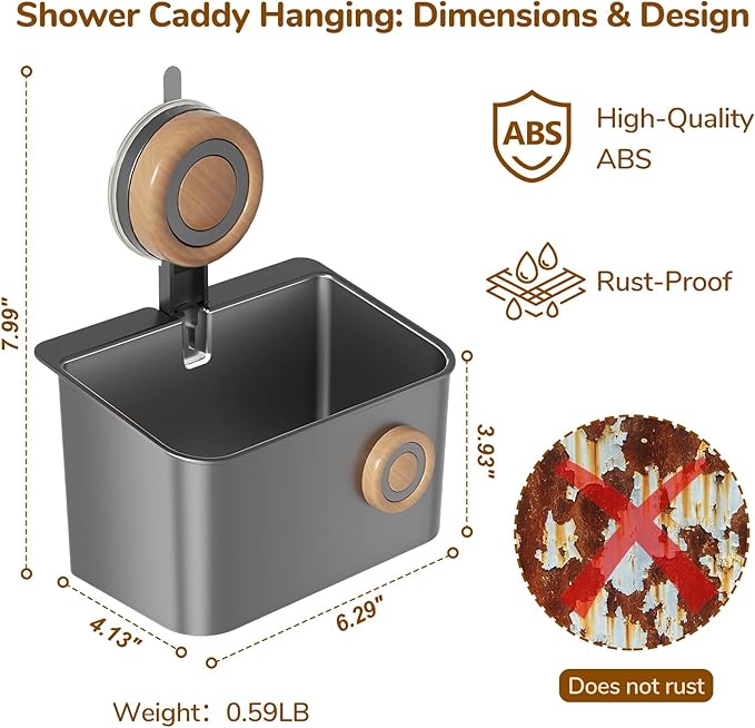 Shower Caddy Suction Cup, Removable Waterproof Bathroom Organizer Shower Shelf with Drainage, Suction Plastic Storage for Inside Shower, Shampoo, Bathroom Accessories Holder, Gray (Mahogany-S)