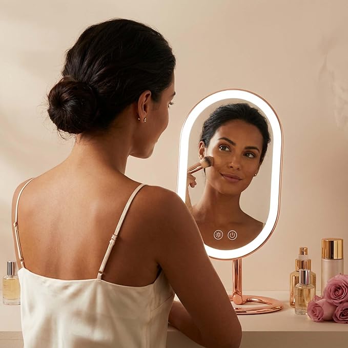 Fancii LED Lighted Vanity Makeup Mirror, Rechargeable - Cordless Illuminated Cosmetic Mirror with 3 Dimmable Light Settings, Dual Magnification - Vera (Rose Gold)