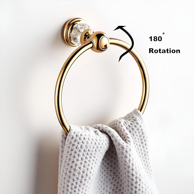 Crystal Towel Ring,Gold Hand Towel Holder Bathroom,Round Hand Towel Rack Wall Mounted Bling Bathroom Accessories