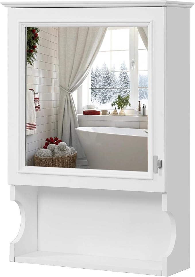 Merax Bathroom Wall Cabinet with Mirror, Wall Mounted Medicine Cabinet with Adjustable Shelves and Open Space, 20" x 28" Mirrored Door Over The Toilet Bathroom Storage Cabinet
