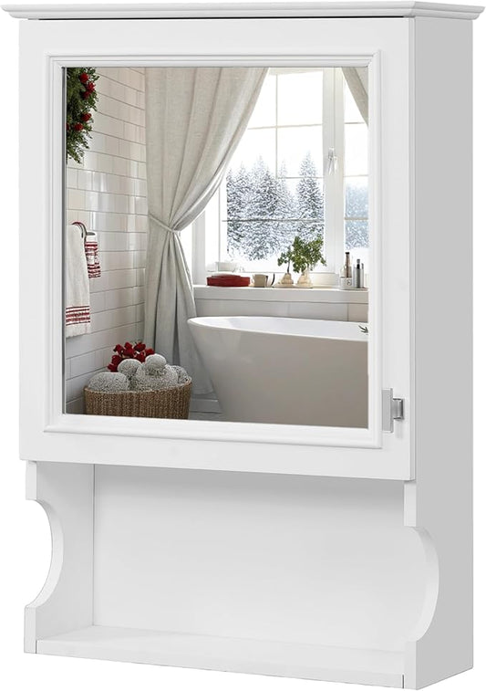 Merax Bathroom Wall Cabinet with Mirror, Wall Mounted Medicine Cabinet with Adjustable Shelves and Open Space, 20" x 28" Mirrored Door Over The Toilet Bathroom Storage Cabinet